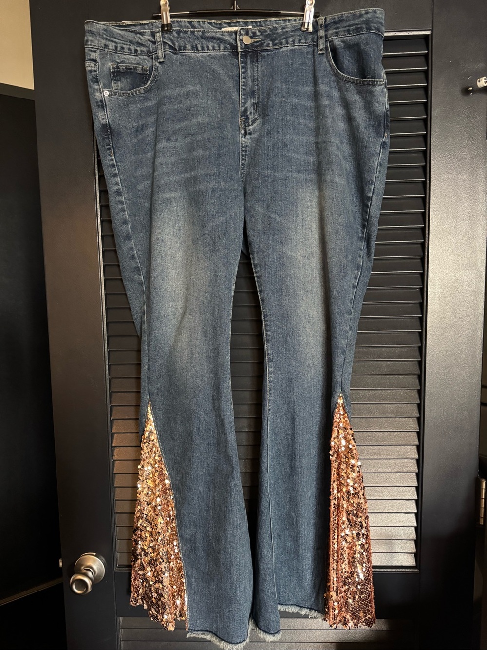 Home Folk Rose Gold Sequin Flare Bell-Bottom Jeans Size 22